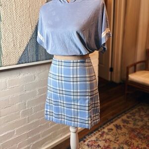 Brandy Melville Blue Plaid Mini Skirt with Side Slit